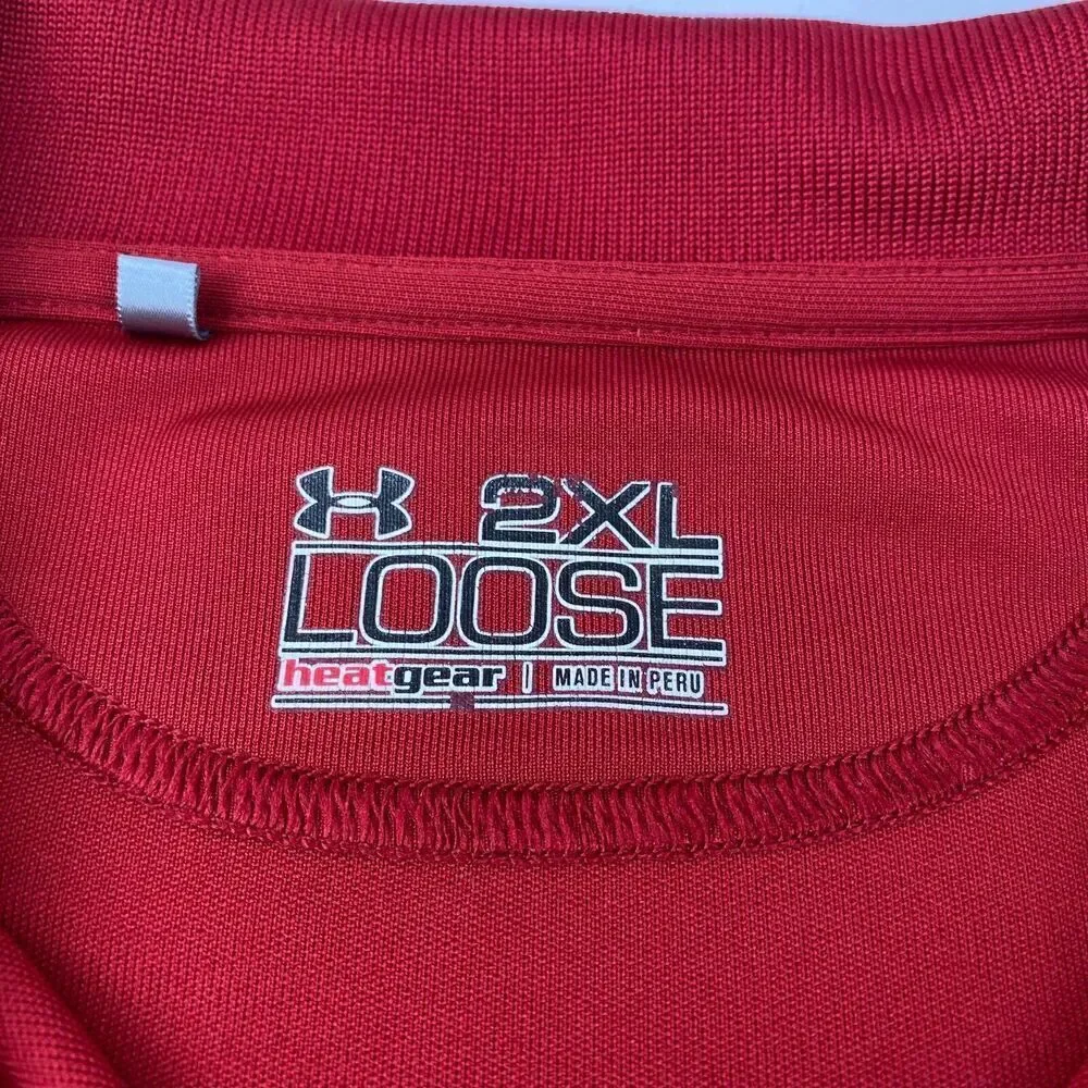 Under Armour Heatgear Loose Golf Polo Shirt Men's Size 2XL  Red Stretch Comfort - Picture 8 of 15